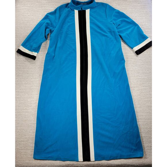 VTG Vanity Fair House Coat Womens 42 Blue Velour Stripe Thick Warm Zip Up Robe